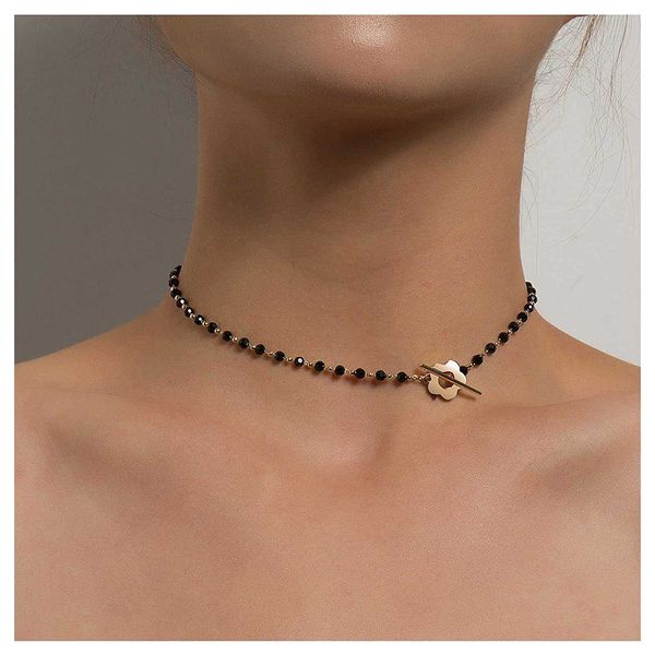 

pendant necklaces boho black seed beaded choker necklace handmade summer geometric flower pendant short necklace for women girls w0421, Silver