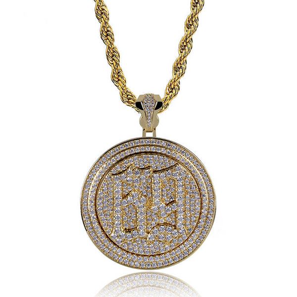 

hip hop number 69 rotatable double layer disc pendant necklace mens ins personalized rotate charm 18k real gold plated bling cz stone bijoux, Silver