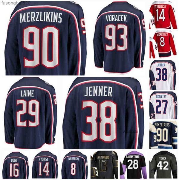 

21/22 columbus elvis merzlikins hockey jerseys patrik laine oliver bjorkstrand boone jenner zach werenski nyquist cbj custom stitched men, Black;red