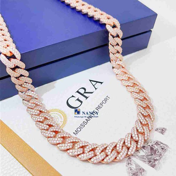 

hiphop jewelry 13mm 2row vvs1moissanite luxury custom iced out buss down fully iced out diamond cuban link chain, Silver