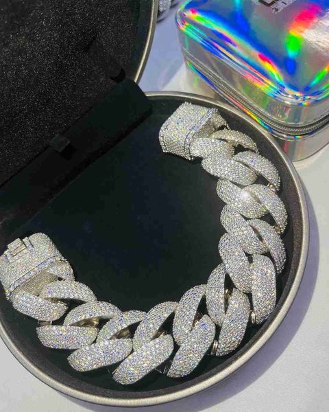 

custom heavy vvs moissanite diamond thick cuban link chain iced out hip hop rapper 925 silver necklace bracelet men, Golden;silver