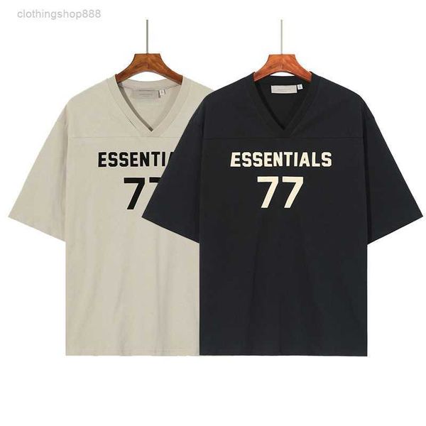 

men's t-shirts chaopai fog season spring/summer new double thread flocking letter v-neck pullover sleeve and luz8, White;black
