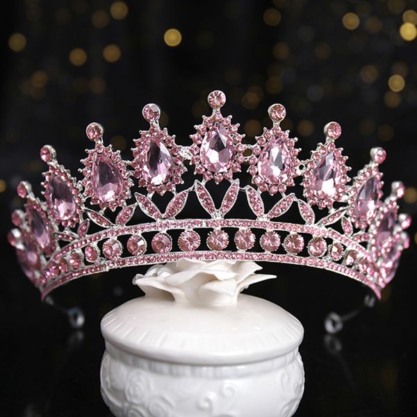 

european and american high-end wedding accessories, light luxury, colorful rhinestones, retro semi round queen crown, red full diamond weddi, Silver