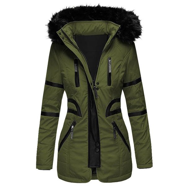 

leather spring autumn jacket ladies parka coat fur collar jacket slim zipper hooded jacket female solid color jacket large size, Black