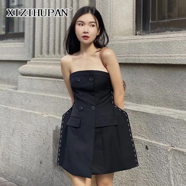 

vests xizihupan black fold pleated women's vests slash neck sleeveless gathered waist korean fashion loose coats female 2021 new, Black;white