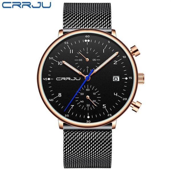 

mens watch crrju luxury men stainless steel wristwatch men's military full steel date quartz watches relogio masculino erkek 270o, Slivery;brown