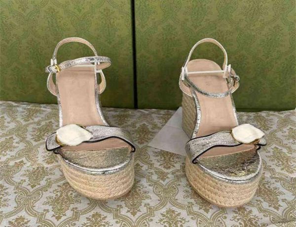 

fashion slope heel wedge leather sandals godd luxury designer hemp rope grass woven sandal stylish casual shoes for woman girl lad6885294, Black