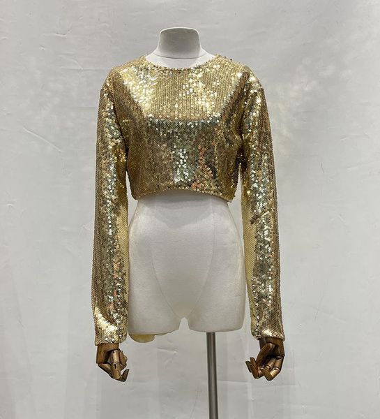

tanks h80 s90 new women fashion summer bling glitters sequin long sleeve short tank tshirt streetwear classic tee pullover, Black;white