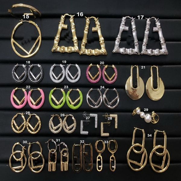 

fashion europe america style hoop stud earrings lady women multiple model collections f letter tassels single pearl earring fer9 -2114, Golden;silver
