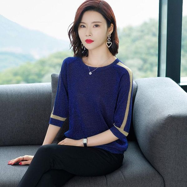 

t-shirt ice silk women's spring summer new bottoming shirt loose half sleeve knitted sweater tshirt, White