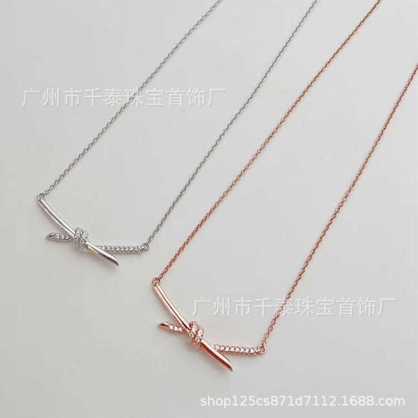 

high version tiffay 925 knot necklace interwoven winding women's plated 18k rose gold diamond pendant fashion collar chain 6jmi, Golden;silver