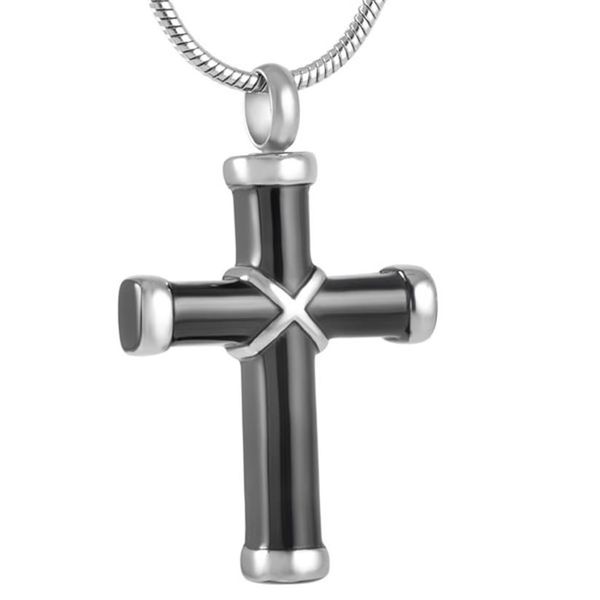 

h8350 classic black stainless steel cremation jewelry pendants wrapped cross urn necklace for ashes 252b, Silver