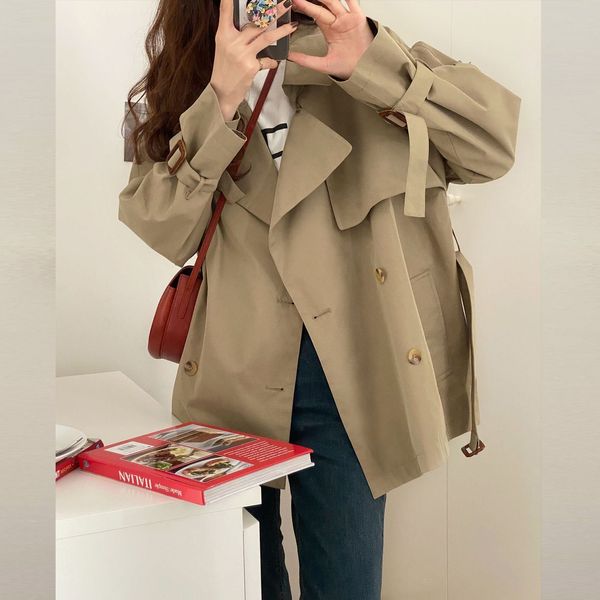 

women's trench coats 2023 spring and autumn british korean fashion short windbreaker 230421, Tan;black
