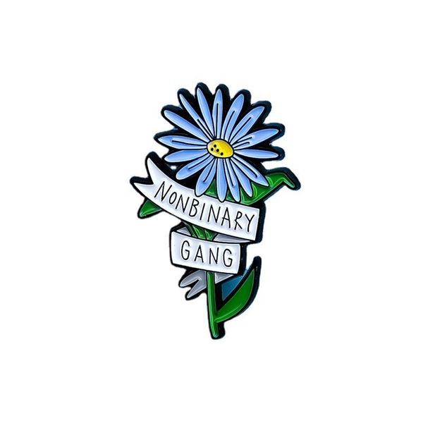 

non binary gang daisy flower brooch homosexual metal badge cute anime movies games hard enamel pins collect metal cartoon brooch, Blue