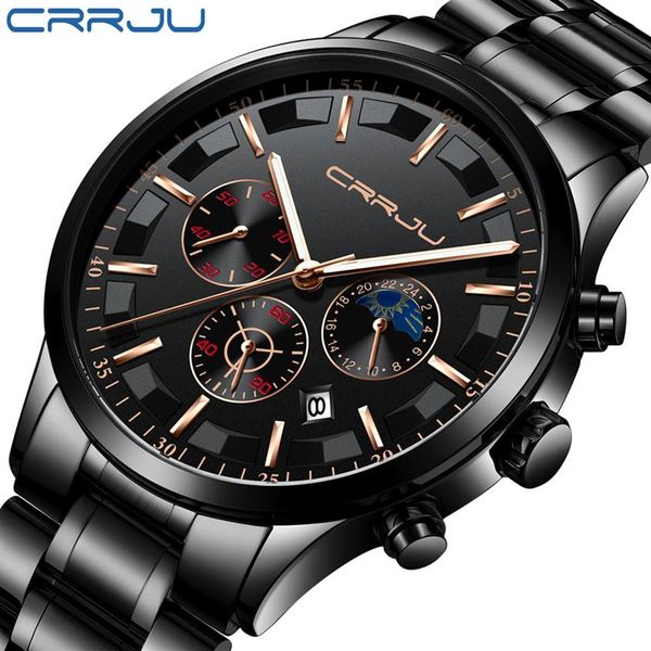 

crrju mens watches brand luxury sport quartz all steel male clock military camping waterproof chronograph relogio masculino2717, Slivery;brown