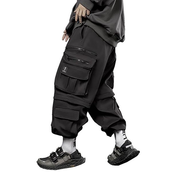

pants techwear joggers for men black streetwear pant with adjustable hem and multipockets