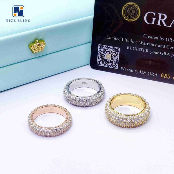

vvs diamond 10k gold plated 3 4 5 rows 925 silver hip hop moissanite rings