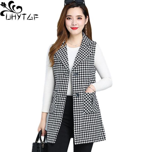 

vests uhytgf sleeveless women jacket singlebreasted spring autumn vest coat fashion plaid casual female 5xl loose size waistcoat 1253, Black;white