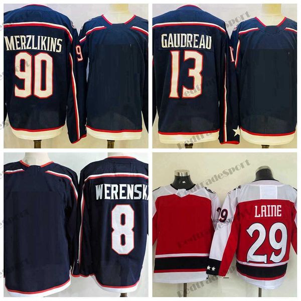 

mens 29 patrik laine hockey jerseys 13 johnny gaudreau 8 zach werenski 90 elvis merzlikins reverse retro red home blue stitched shirts, Black;red