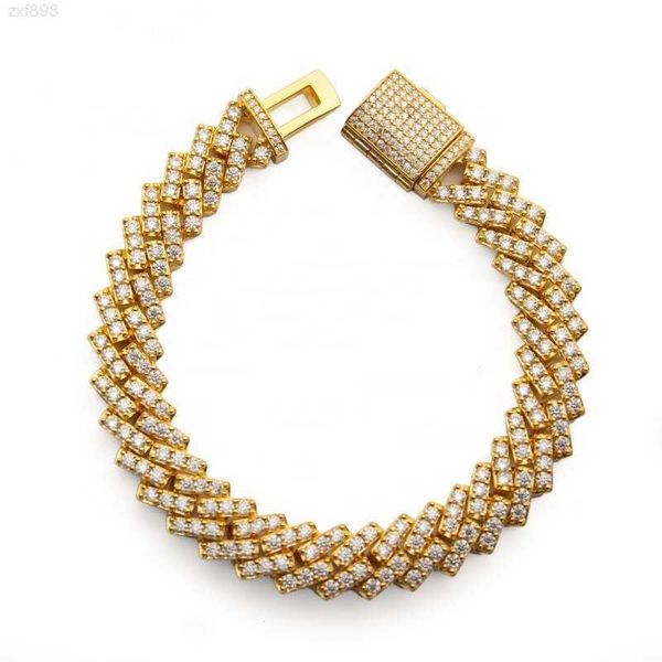 

hiphop 10mm cuban chain bracelet moissanite iced out gold cuban link bracelet in stock, Silver