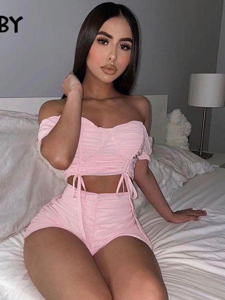 

dress sruby pink summer crop woman pants 2 piece sets womens outfits ruched tank drawstring shorts tracksuit matching sets, White