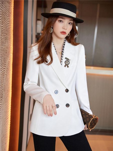 

pants new fashion 2022 autumn designer jacket women's classic double breasted white blazer casual suit outwear size s4xl