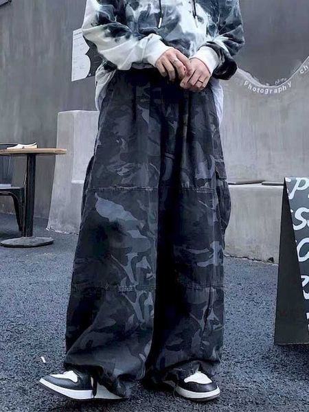 

men's pants baggy camouflage pockets straight cargo pants women high waist streetwear loose wide leg pant vintage casual goth harem tro, Black