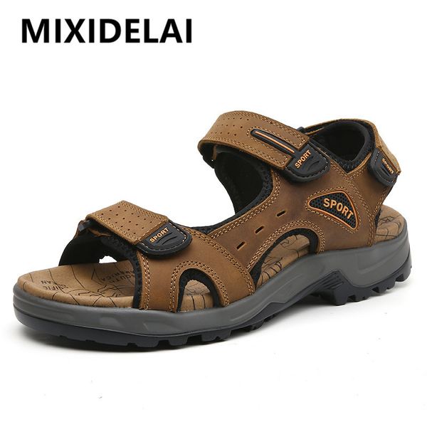 

sandals summer men's shoes soft breathable men's sandals genuine leather outdoor sandals men roman summer beach sandals large size, Black