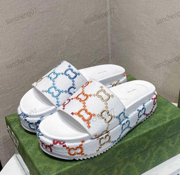 

summer fashion highquality beach brand designer thick vintage embroidered canvas women039s slippers beach outdoor indoor sanda8297009, Black