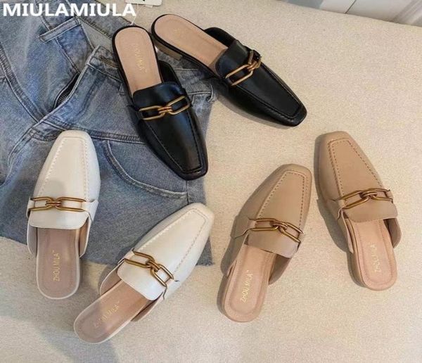 

2020 new fashion luxury metal chain flat leather slides women039s slippers designer shoes slip on loafers mules flip flops outs7789222, Black