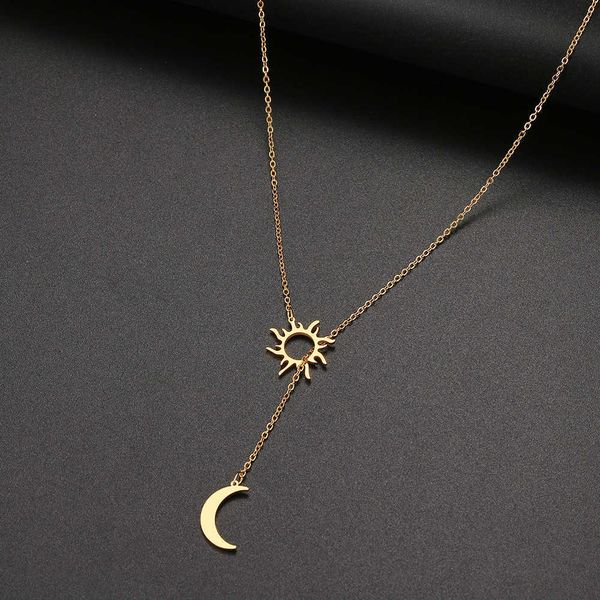 

pendant necklaces 2022 new stainless steel sun totem and moon necklace for women fashionable exquisite summer must-have party for friend jew, Silver