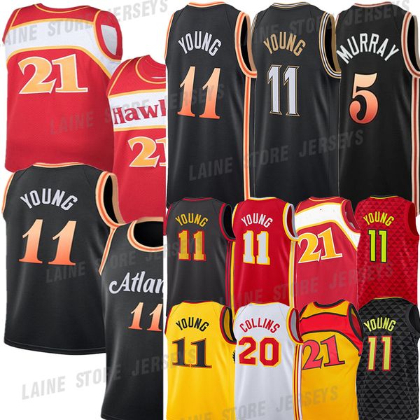 

#11 young basketball jersey trae dejounte 5 murray john 20 collins spud 4 webb vintage jerseys, Black;red