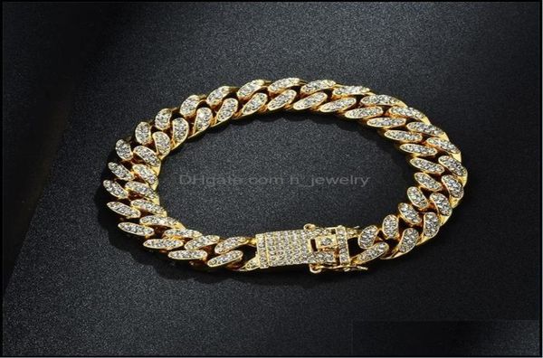 

link chain mens hip hop bling gold bracelets diamond jewelry iced out miami cuban bracelet 1272 b3 drop delivery hjewelry dhfmi5265461, Black