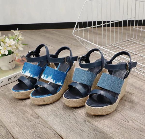

13cm wedge women sandals hemp rope braided high heels luxury designer shoes size 3541 with box xx02581551338, Black