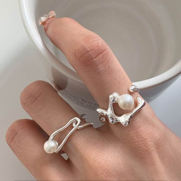 

promise rings luxurys desingers vintage rings small design ins cold wind contracted senior french fold sense pearl ring female open finger r, Silver