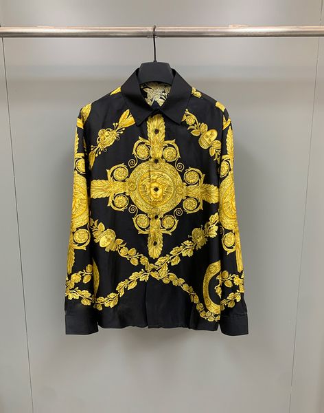 

2023 men's silk casual shirt luxury quality design spring/summer new print button long sleeve shirt, White;black