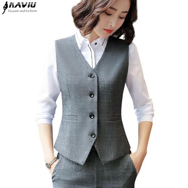 

vests naviu new fashion business slim gray plaid women vest ol v neck formal office ladies cotton coat work uniforms, Black;white