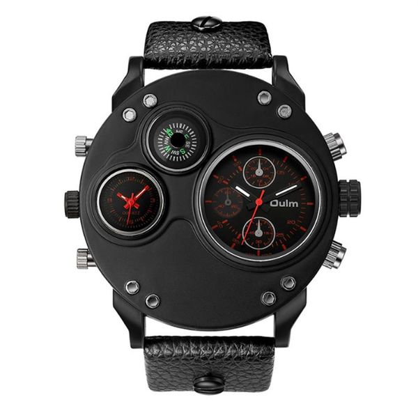 

oulm brand smooth luster simple generous playful quartz watch compass youth teenagers mens watches dual time zone large dial mascu275t, Slivery;brown