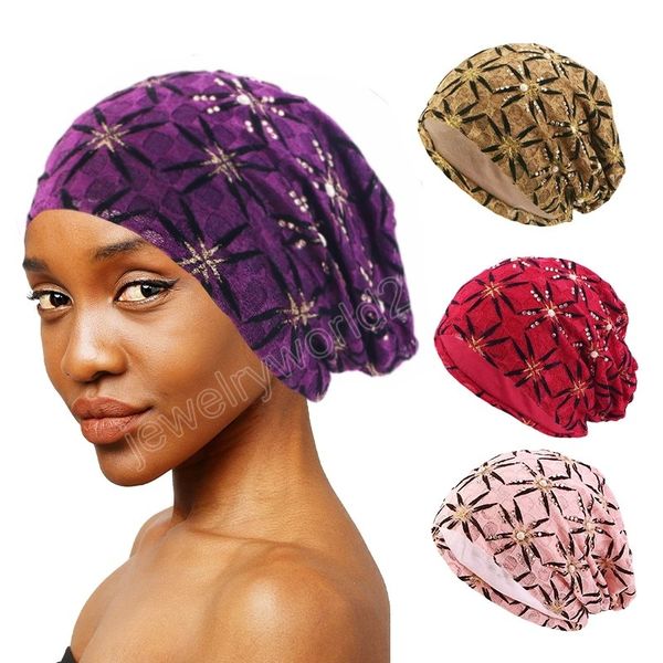

fashion beaded lace turban slouchy beanie skull cap purple muslim hijabs women soft bonnet head wrap spring autumn hat, Blue;gray