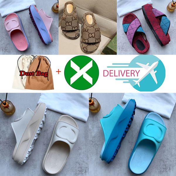 

retro plarid bottomed flops slipper canvas sandles for womens sandal designer flat thick platform leather latex slides resin light pink blac, Black