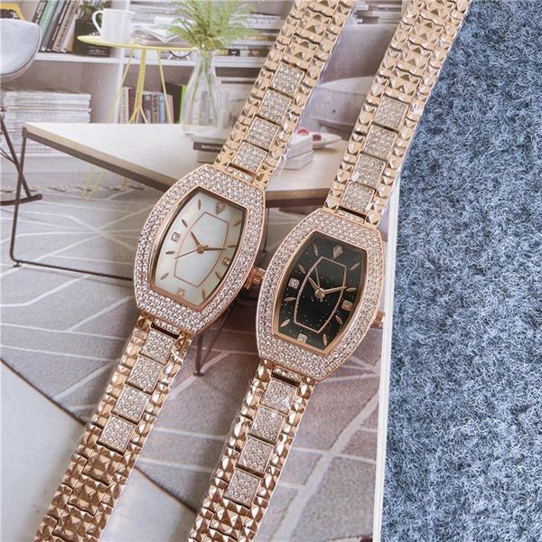 

fashion brand watches women girl crystal tonneau style steel metal band beautiful luxury wrist watch di23257z, Slivery;brown