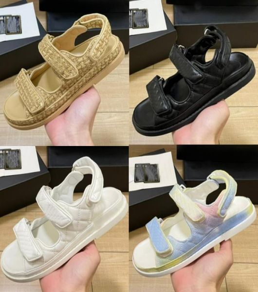 

new designer women sandals crystal calf leather casual shoes womens slides quilted platform summer beach slipper with box size 357105614, Black