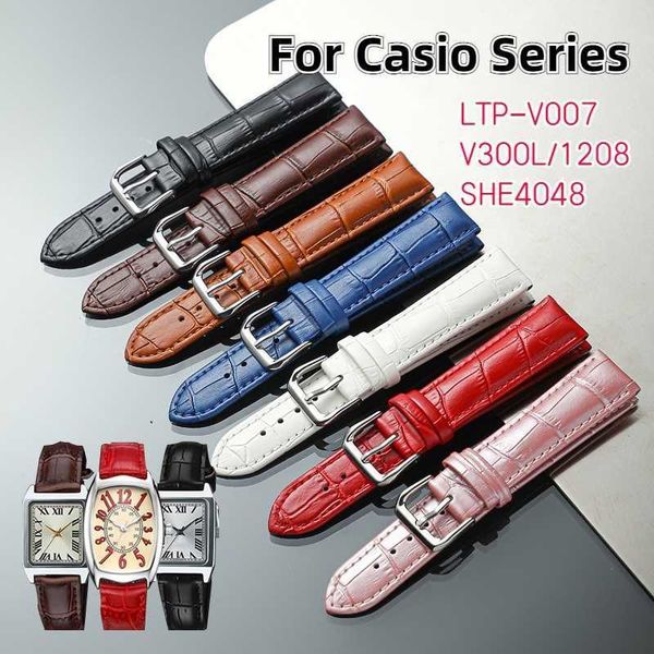 

leather watch strap for casio ltp-v007l mtp-1303 1375 ltp-v007l-7e1/1208/lth-1060/4048 women's watch chain, Black;brown