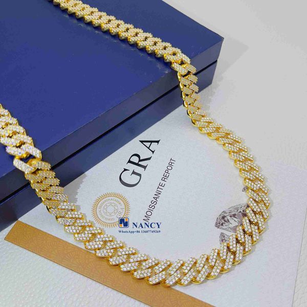 

hiphop jewelry 12mm 18" 20" 22" 24" iced out bling moissanite diamond cuban link chain 925 silver cuban link men