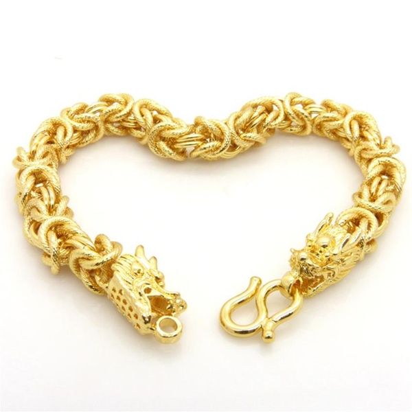 

mens bracelet dragon head patterned solid 18k gold filled thick heavy wrist chain hip hop style handsome mens jewelry 8 6 inches 9317d, Black