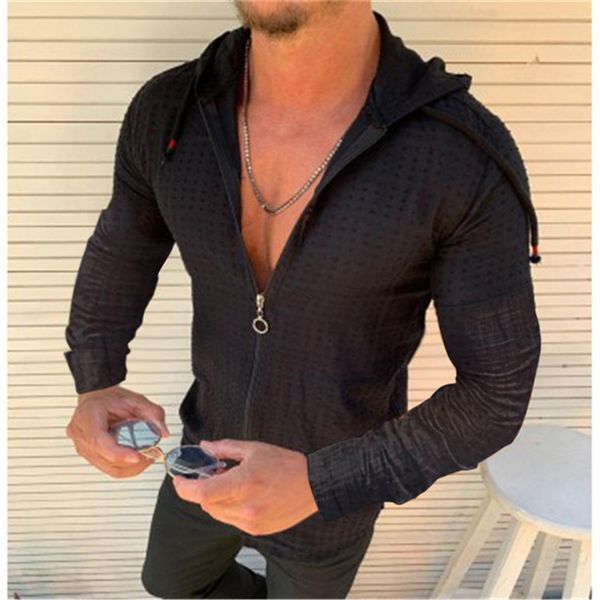 

mens tshirts summer fashion beach sunscreen long sleeved hoodie zipper tshirt men clothing solid color casual plaid s5xl 230420, White;black