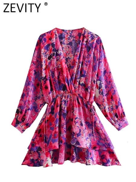 

casual dresses zevity women fashion v neck floral print double layer ruffles a line mini shirt dress female chic lace up estidos ds3765 2304, Black;gray