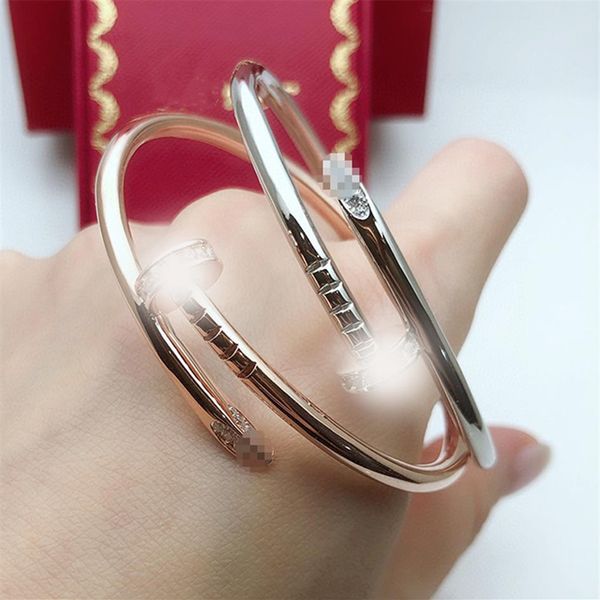 

nail bracelet women lovers cuff stainless steel luxury designer couple open nails bangle charm fashion jewelry gifts for woman2988, White