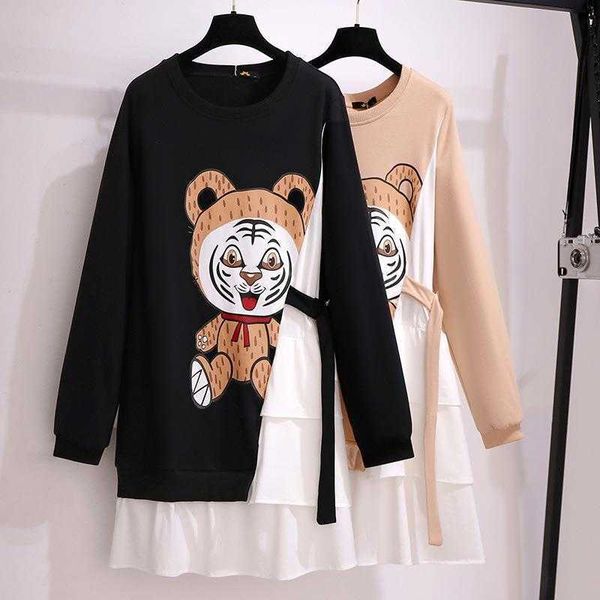 

wholesale cute printing chubby girls dress spring large size womens clothing, Black;gray