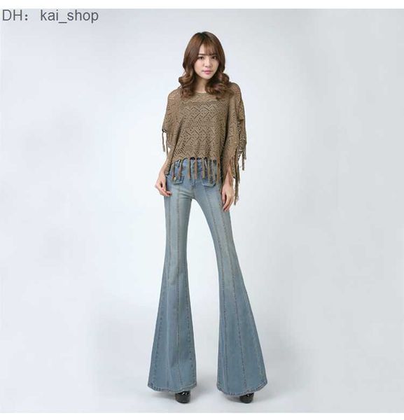 

womens jeans spring and autumn new denim casual slim fit pants large flare1, Blue